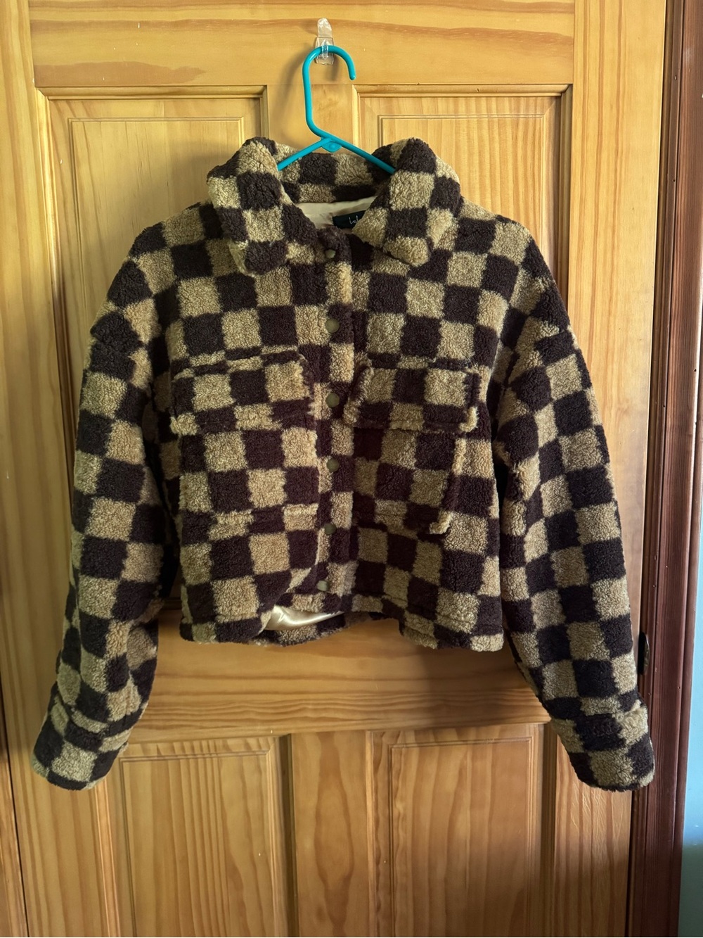Lulu’s Fuzzy Checkered Cropped Jacket — Size S